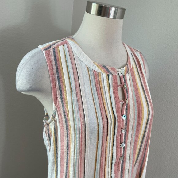 Faherty Womens Large Isha Pintuck Organic Cotton Dress Beach Stripe Sleeveless - Picture 4 of 13